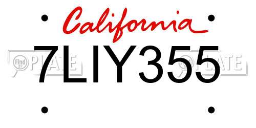 7LIY355 California License Plate