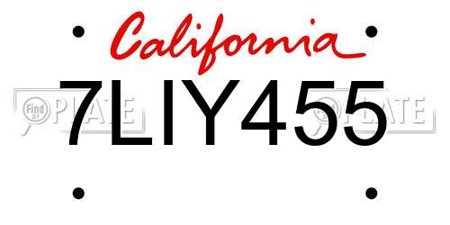 7LIY455 California License Plate