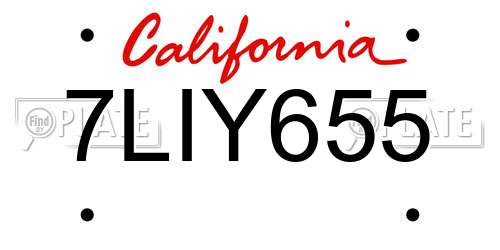 7LIY655 California License Plate