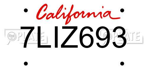 7LIZ693 California License Plate