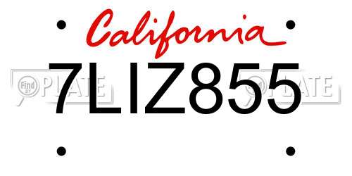 7LIZ855 California License Plate