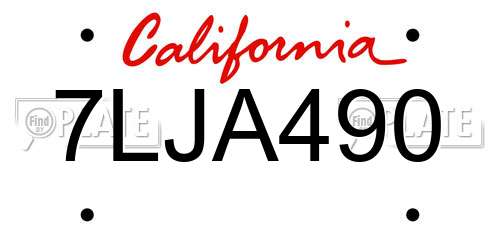 7LJA490 California License Plate