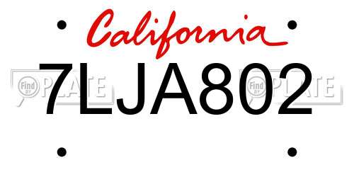 7LJA802 California License Plate