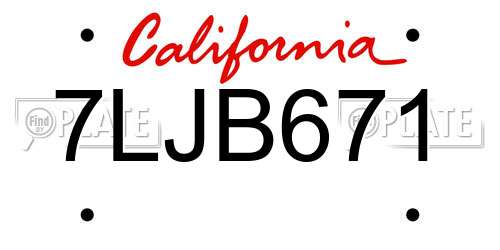 7LJB671 California License Plate