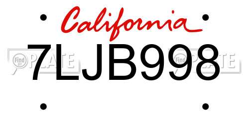 7LJB998 California License Plate