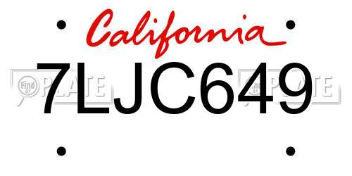 7LJC649 California License Plate