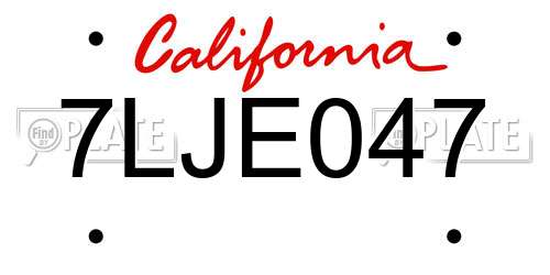 7LJE047 California License Plate