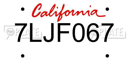 7LJF067 California License Plate