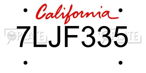 7LJF335 California License Plate