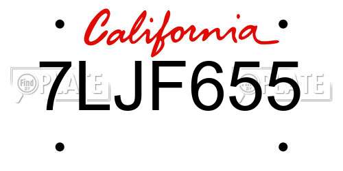 7LJF655 California License Plate