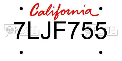 7LJF755 California License Plate