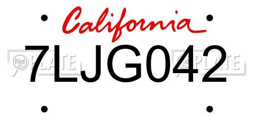 7LJG042 California License Plate