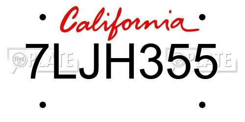7LJH355 California License Plate