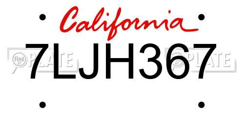 7LJH367 California License Plate