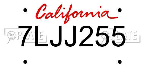 7LJJ255 California License Plate