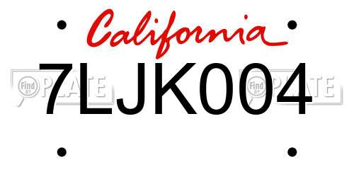 7LJK004 California License Plate