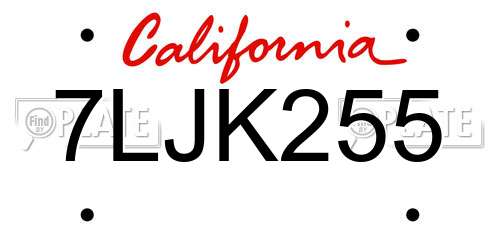 7LJK255 California License Plate