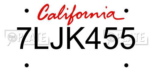 7LJK455 California License Plate
