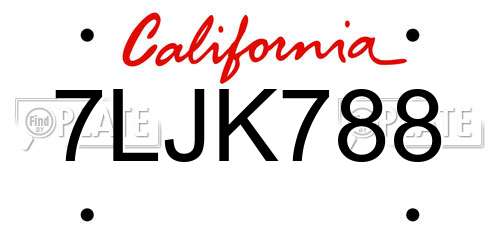 7LJK788 California License Plate