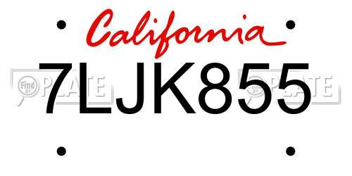 7LJK855 California License Plate