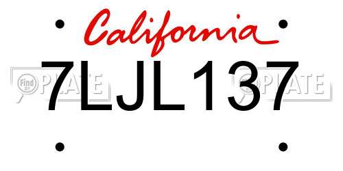 7LJL137 California License Plate
