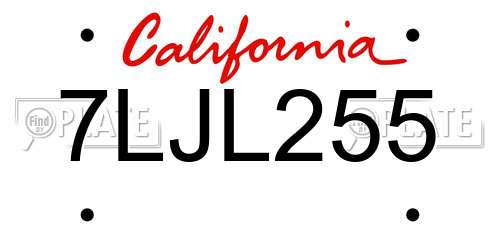 7LJL255 California License Plate
