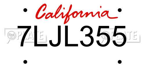7LJL355 California License Plate