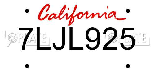 7LJL925 California License Plate