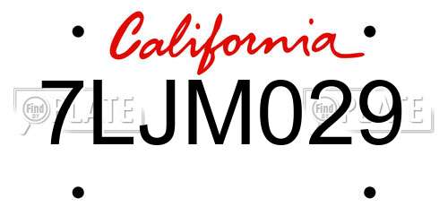 7LJM029 California License Plate