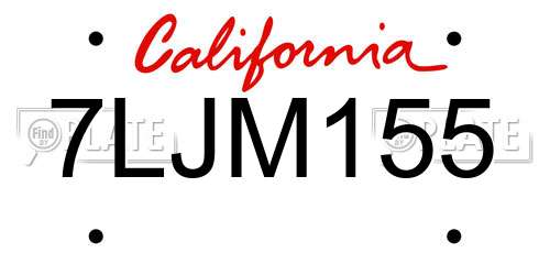 7LJM155 California License Plate
