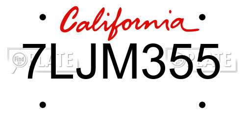 7LJM355 California License Plate