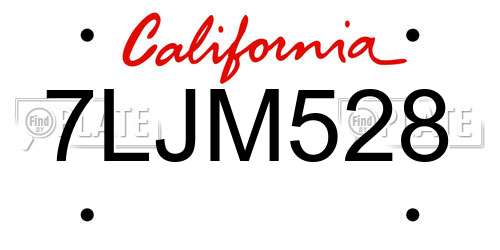 7LJM528 California License Plate