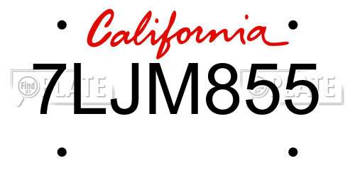 7LJM855 California License Plate