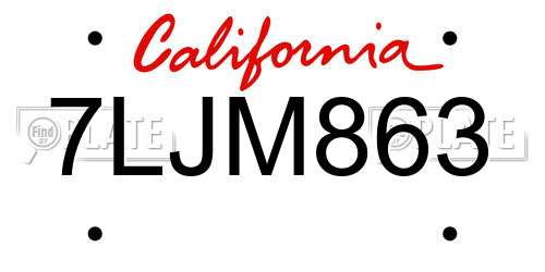 7LJM863 California License Plate