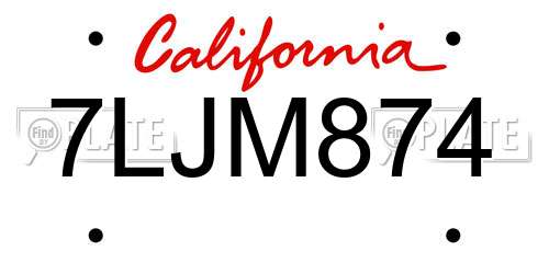 7LJM874 California License Plate