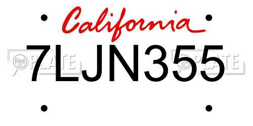 7LJN355 California License Plate