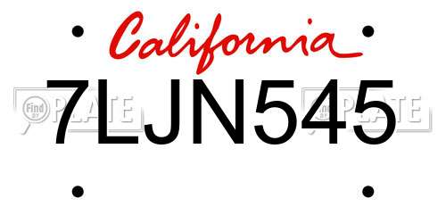 7LJN545 California License Plate