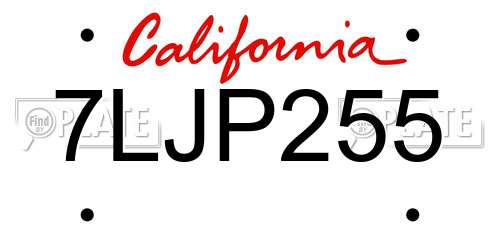 7LJP255 California License Plate