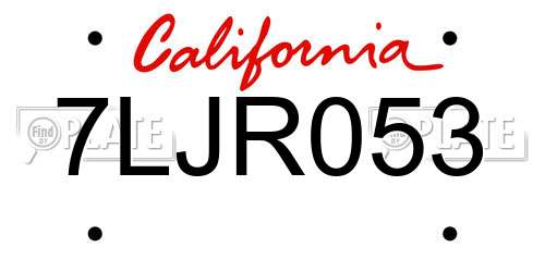 7LJR053 California License Plate