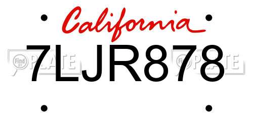 7LJR878 California License Plate