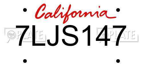 7LJS147 California License Plate