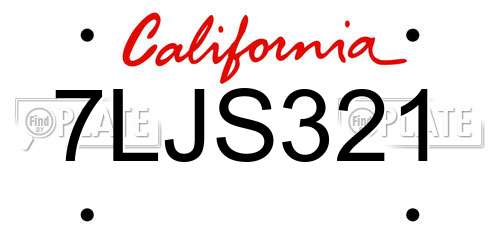 7LJS321 California License Plate