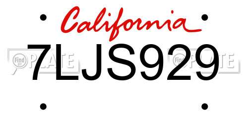 7LJS929 California License Plate