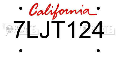 7LJT124 California License Plate