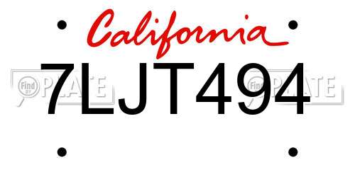 7LJT494 California License Plate