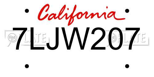 7LJW207 California License Plate