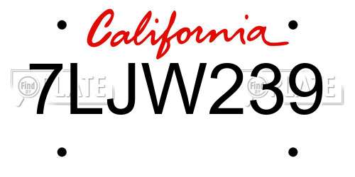 7LJW239 California License Plate