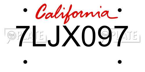 7LJX097 California License Plate