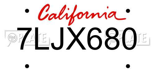 7LJX680 California License Plate
