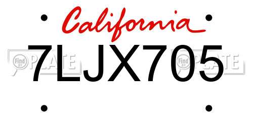 7LJX705 California License Plate